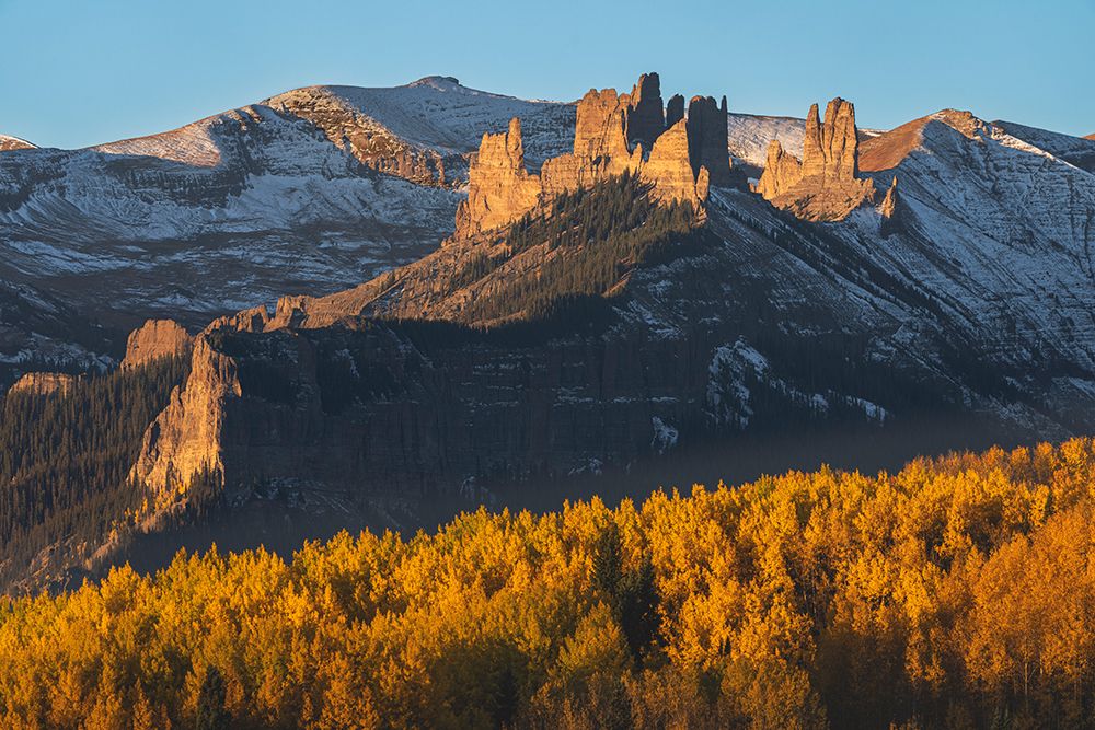 USA, Colorado, Gunnison National Forest. Aspen forest and The Castles rock formations. art print by Jaynes Gallery for $57.95 CAD