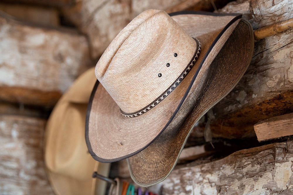 USA-Colorado-Westcliffe Music Meadows Ranch Tack room-cowboy hat detail art print by Cindy Miller Hopkins for $57.95 CAD