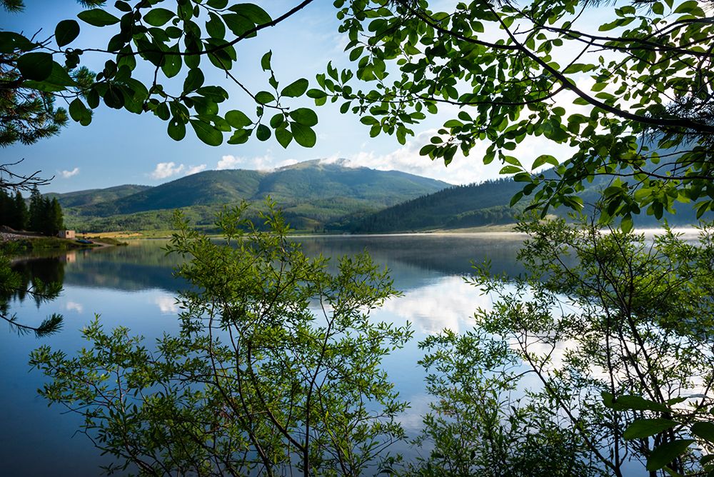 USA-Colorado Pearl Lake and mountains framed through tree branches art print by Janell Davidson for $57.95 CAD