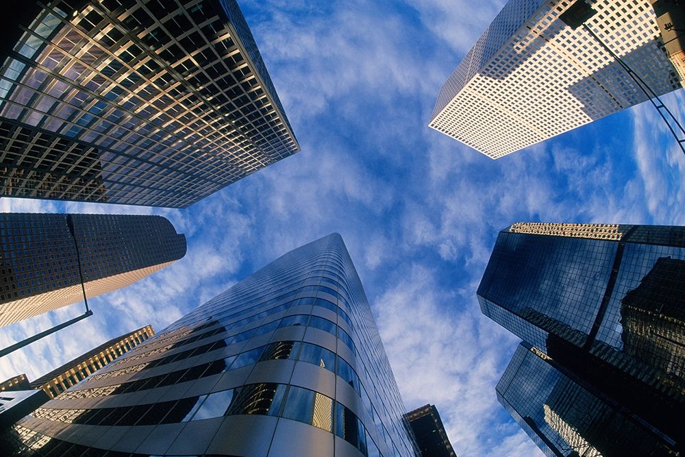 Looking up into Denver-Colorado skyline art print by Steve Mohlenkamp for $57.95 CAD