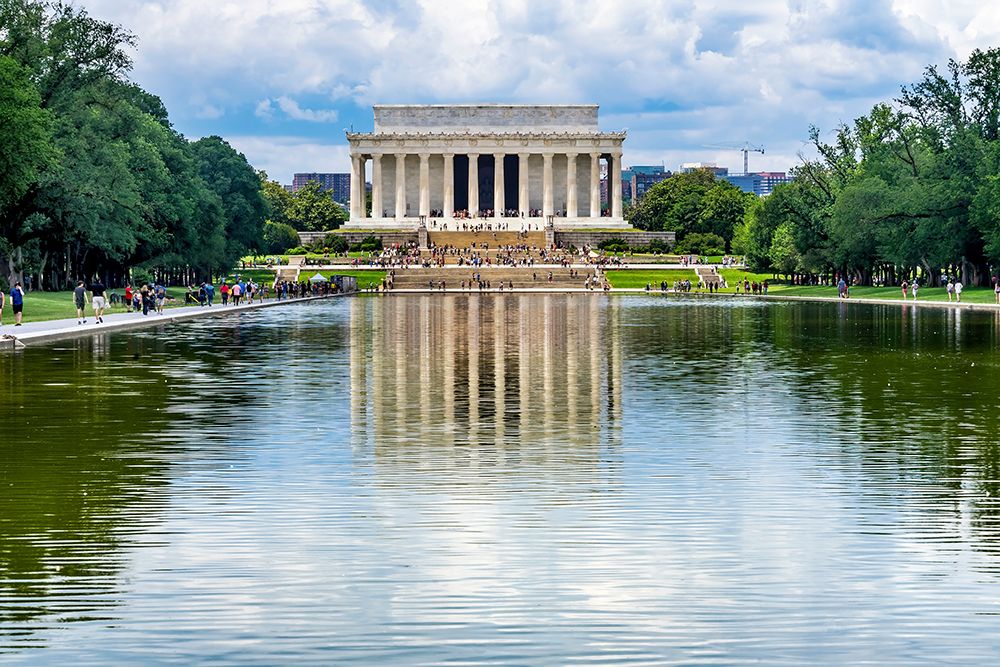 Reflecting Pool-Lincoln Memorial columns-Washington DC-Dedicated 1922-statue by Daniel French art print by William Perry for $57.95 CAD