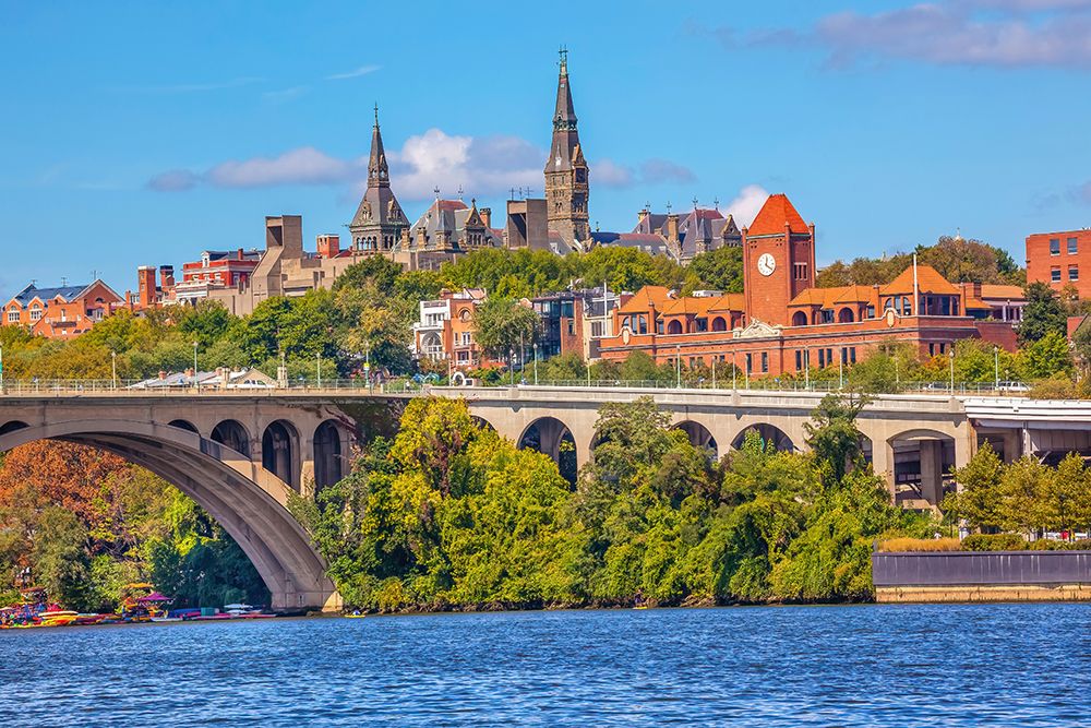 Key Bridge, Potomac River, Georgetown University, Washington, DC. DC from Roosevelt Island. art print by William Perry for $57.95 CAD