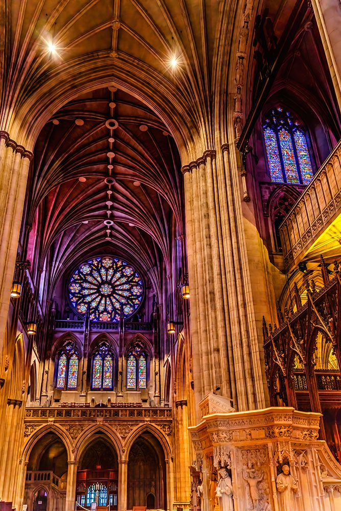 Pulpit, rose stained glass, Washington National Cathedral, Washington DC. art print by William Perry for $57.95 CAD