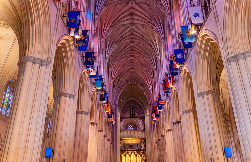 Nave stained glass, Washington National Cathedral, Washington DC. Construction started 1907. art print by William Perry for $57.95 CAD