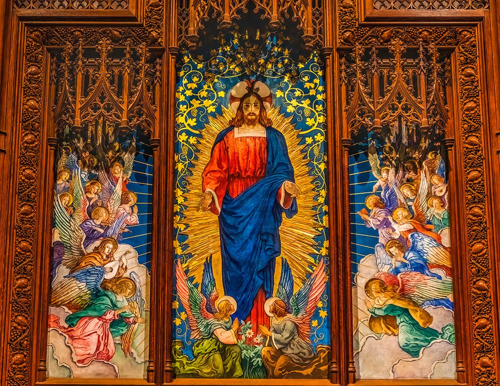 Jesus and angels screen, Washington National Cathedral, Washington DC. Construction started 1907. art print by William Perry for $57.95 CAD