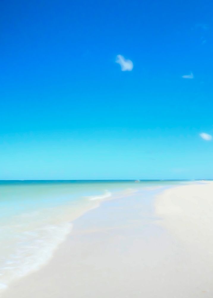Clearwater Beach-white sands and a boat in the distance on the green water of the Gulf of Mexico art print by Sheila Haddad for $57.95 CAD