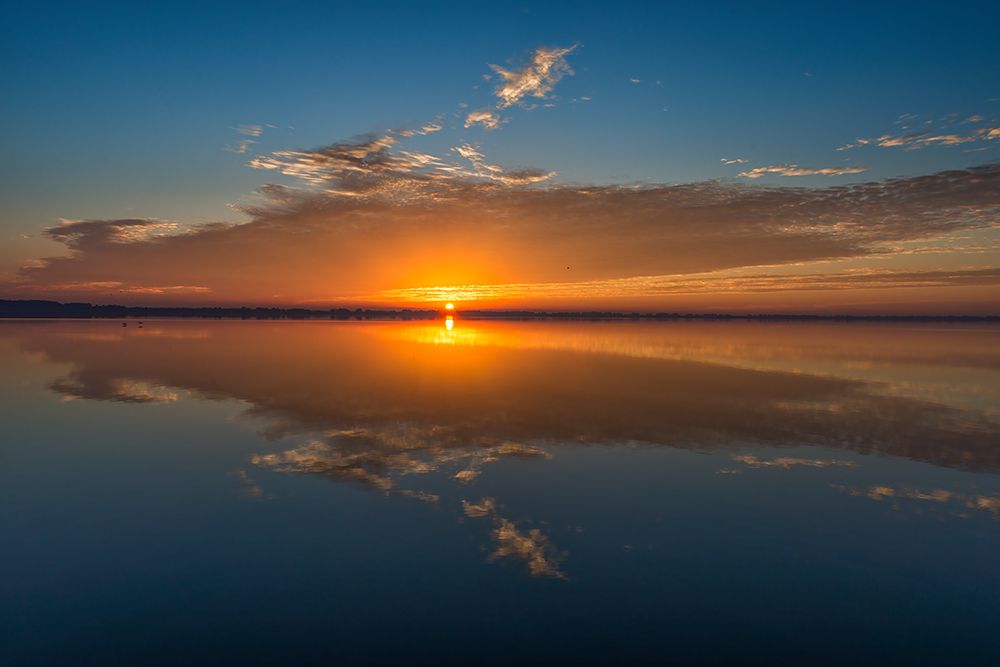 Stunning colors of sunrise and clouds reflected on Lake Hancock from Circle B Bar Preserve-Florida art print by Sheila Haddad for $57.95 CAD