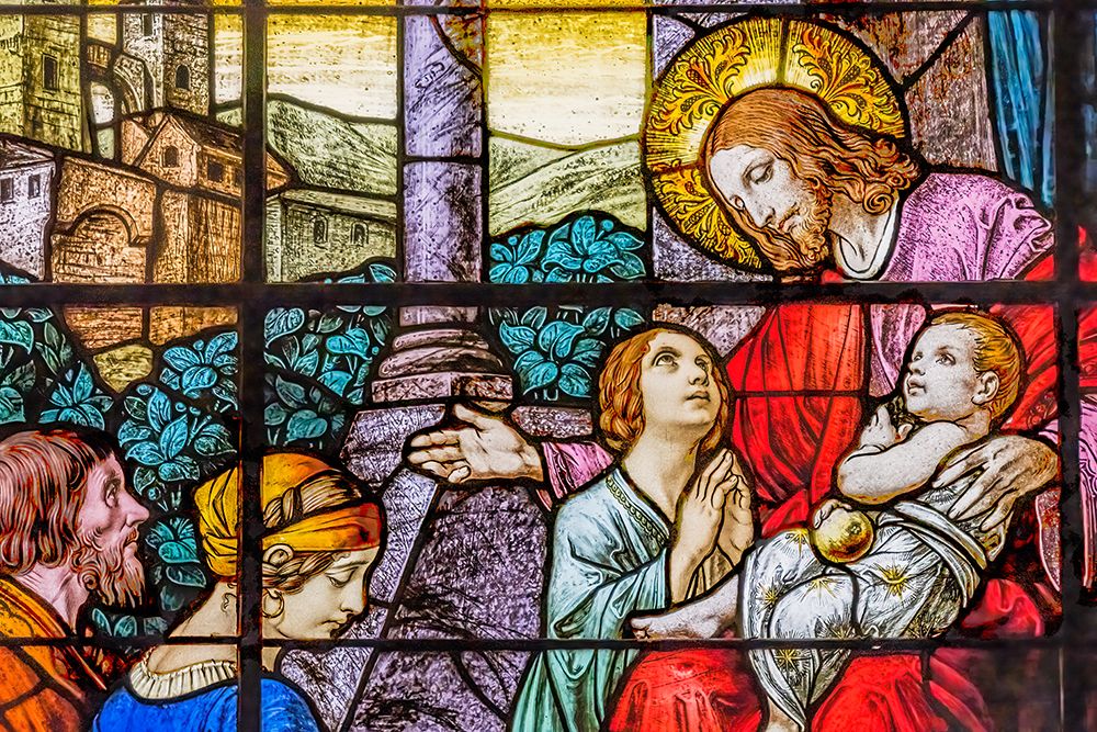 Jesus Little Children stained glass-Gesu Church-Miami-Florida.Glass by Franz Mayer. art print by William Perry for $57.95 CAD