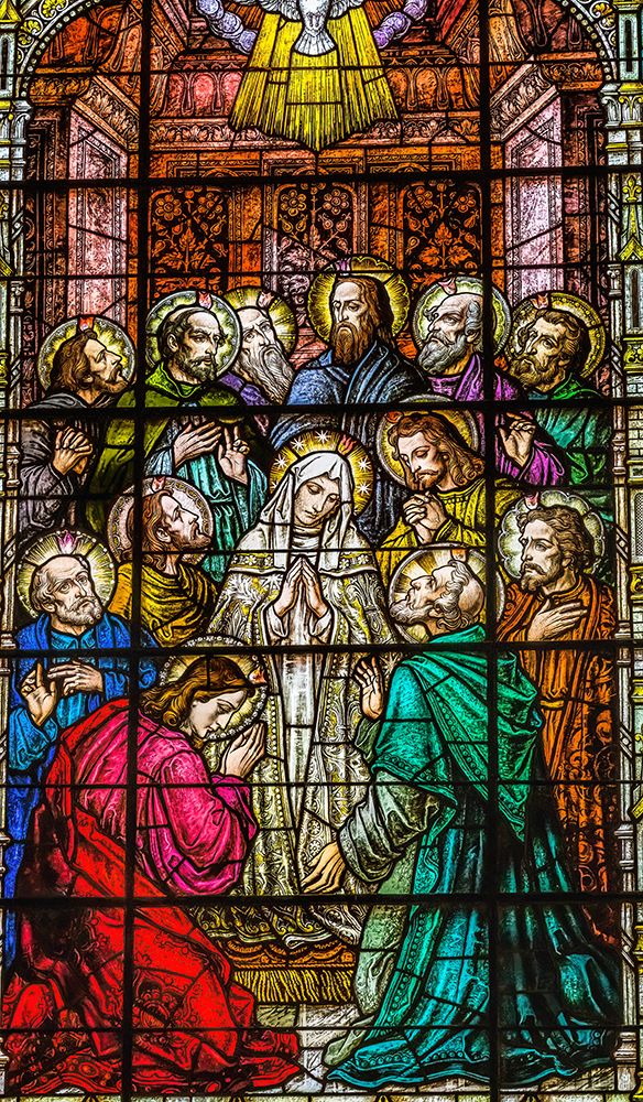 Adoration of Virgin Mary Disciples stained glass Gesu Church-Miami-Florida. Glass by Franz Mayer. art print by William Perry for $57.95 CAD