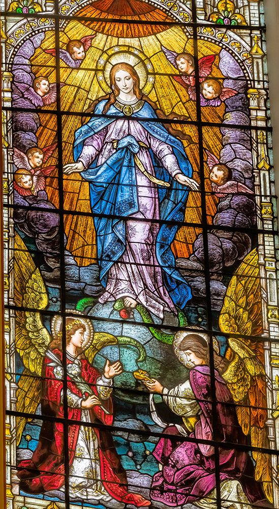 Assumption Virgin Mary stained glass Gesu Church-Miami-Florida. Glass by Franz Mayer. art print by William Perry for $57.95 CAD