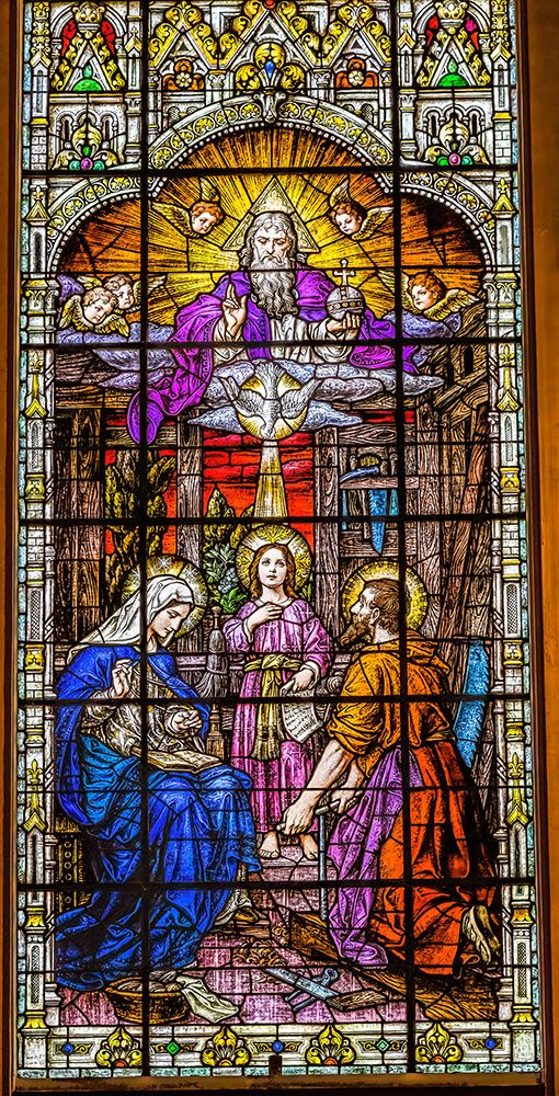 Young Jesus-Mary-Joseph and God the Father stained glass Gesu Church-Miami-Florida. art print by William Perry for $57.95 CAD