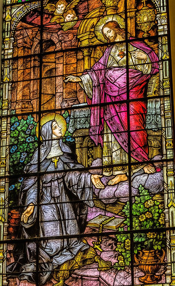 Stained glass in Gesu Church-Miami-Florida. Built 1920s by Franz Mayer Heart. art print by William Perry for $57.95 CAD