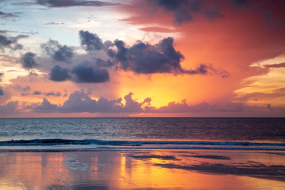 USA- Georgia- Tybee Island. Sunrise with reflections and clouds. art print by Joanne Wells for $57.95 CAD
