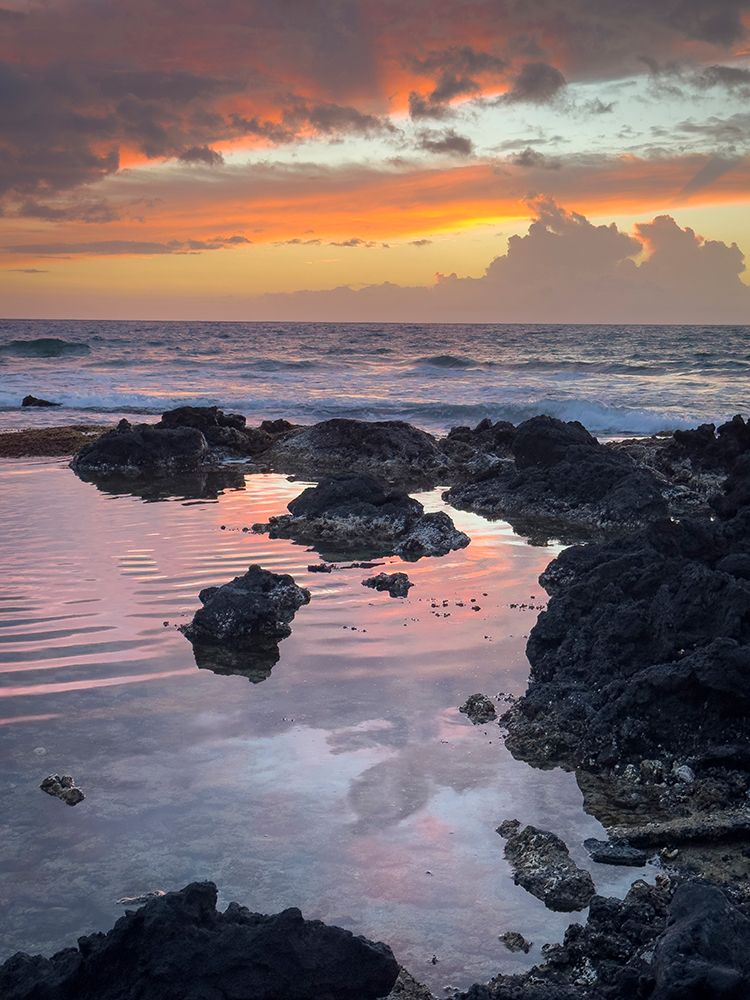 Surf and tide pool in sunset, Kona coast, big island, Hawaii, USA. art print by Merrill Images for $57.95 CAD