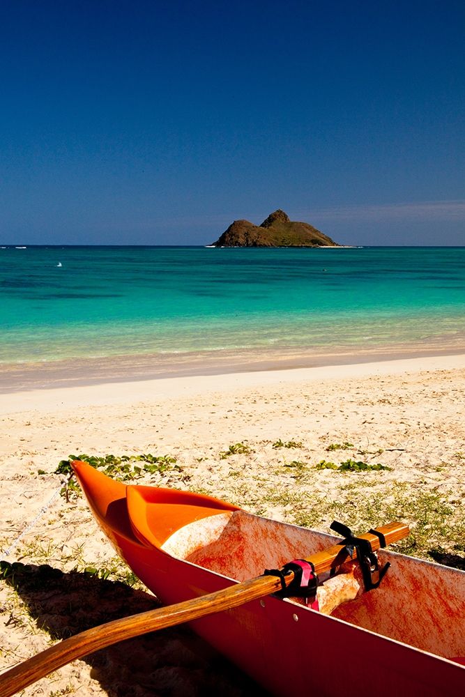 Hawaii-Oahu-Lanikai Beach with tropical blue water and islands off shore art print by Sylvia Gulin for $57.95 CAD