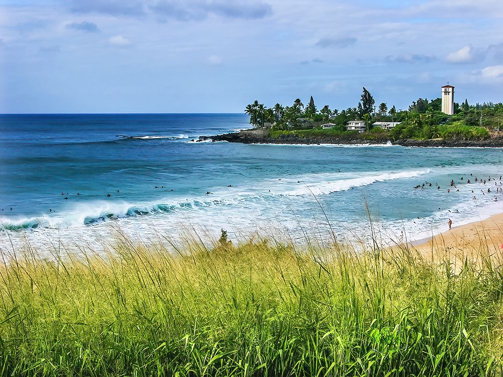 Surfers Waimea Bay North Shore-Oahu-Hawaii. Waimea is relatively flat until the winter months art print by William Perry for $57.95 CAD