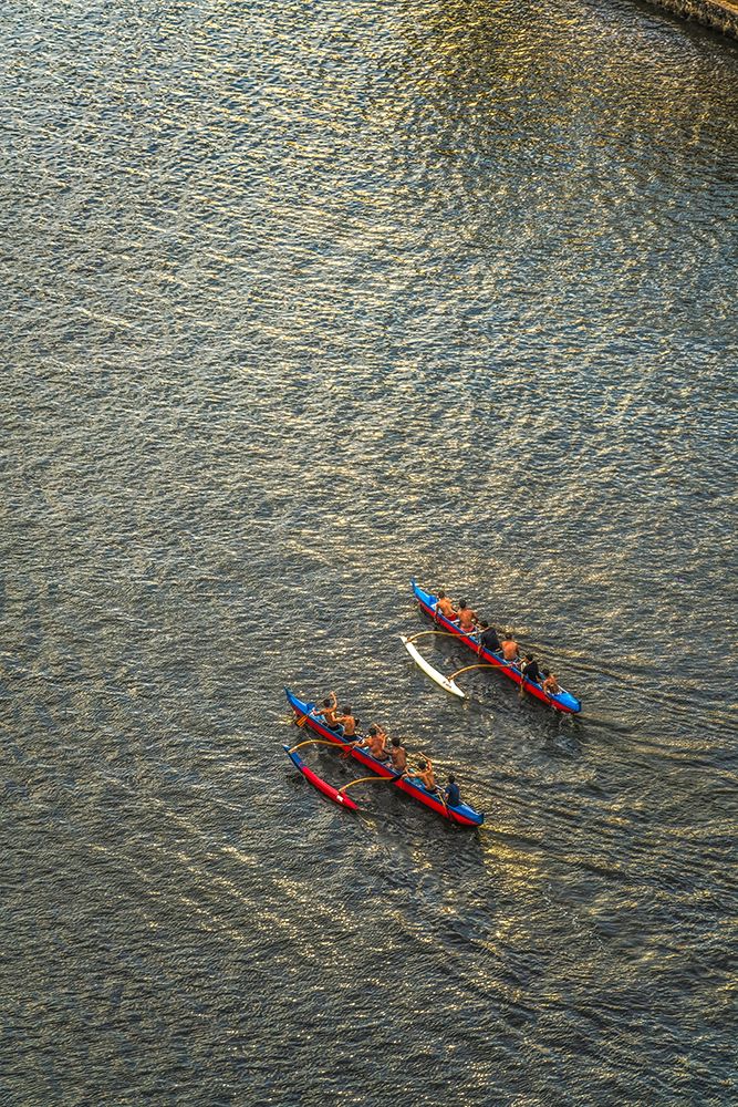 Colorful red canoes, Ala Wai Canal, Honolulu, Oahu, Hawaii. art print by William Perry for $57.95 CAD