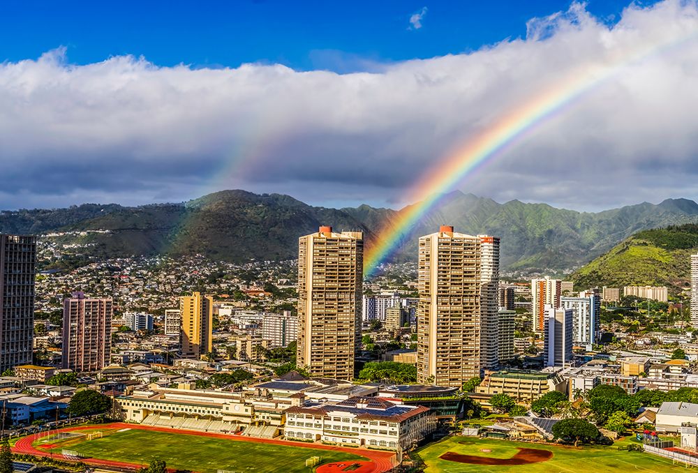 Colorful double rainbow, Honolulu, Oahu, Hawaii. art print by William Perry for $57.95 CAD