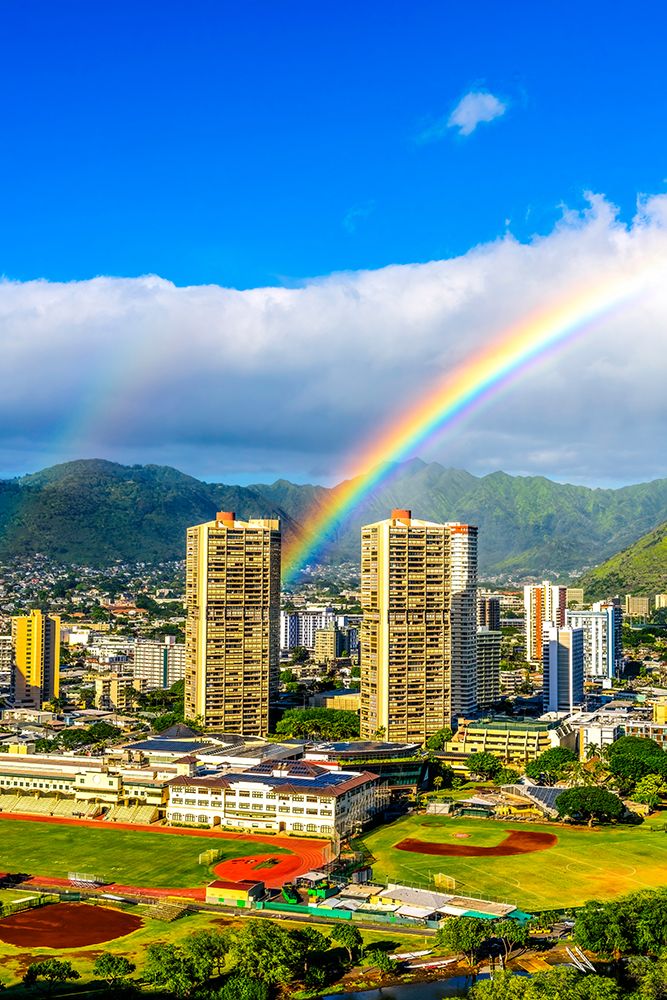 Colorful double rainbow, Honolulu, Oahu, Hawaii. art print by William Perry for $57.95 CAD