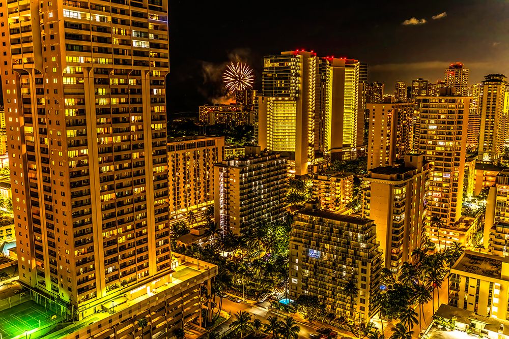 Weekly fireworks, Waikiki, Honolulu, Oahu, Hawaii. art print by William Perry for $57.95 CAD