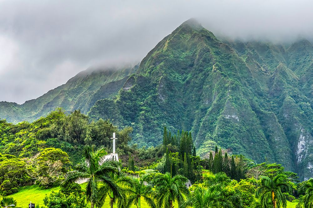 Valley of the Temples Memorial Park, Oahu, Hawaii. Site of numerous churches, shrines, and temples. art print by William Perry for $57.95 CAD