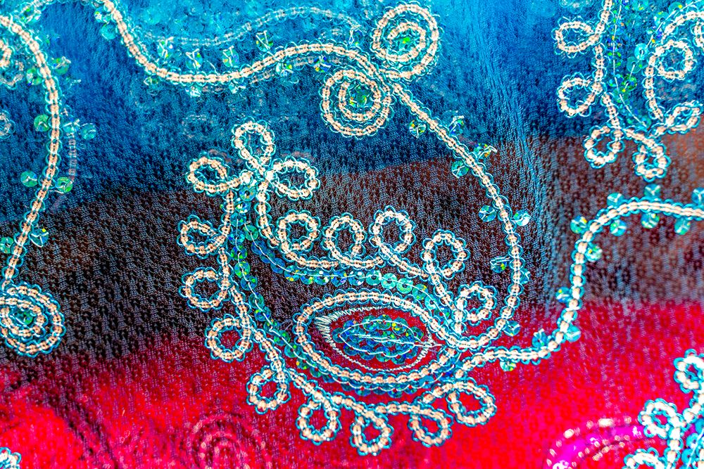 Colorful Indian textile, Waikiki, Honolulu, Oahu, Hawaii. art print by William Perry for $57.95 CAD