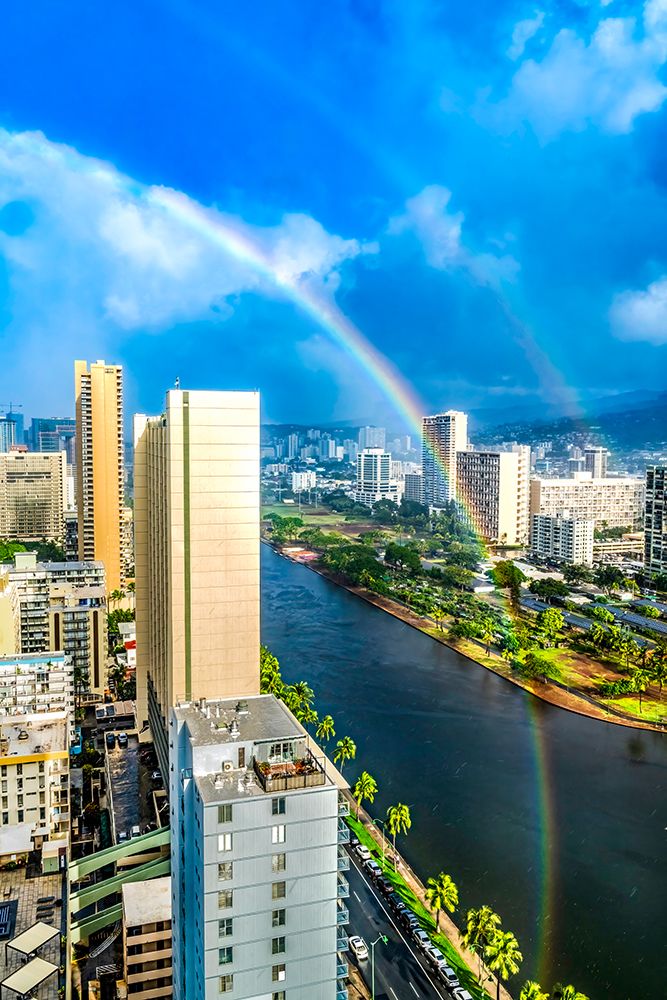 Colorful Ala Wai Canal Apartment Buildings, Honolulu, Oahu, Hawaii. art print by William Perry for $57.95 CAD