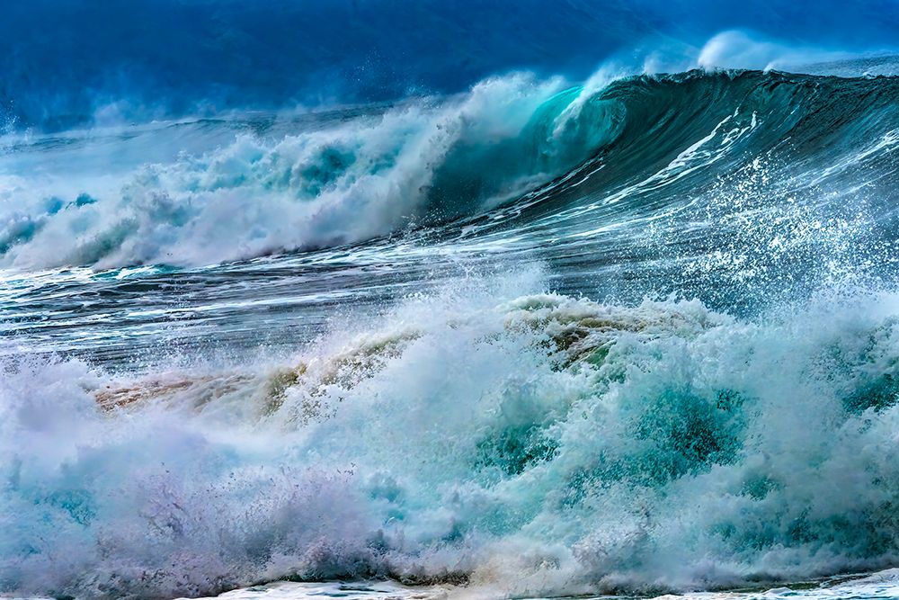 Watching large waves Waimea Bay, North Shore, Oahu, Hawaii. Bay is famous for big wave surfing. art print by William Perry for $57.95 CAD