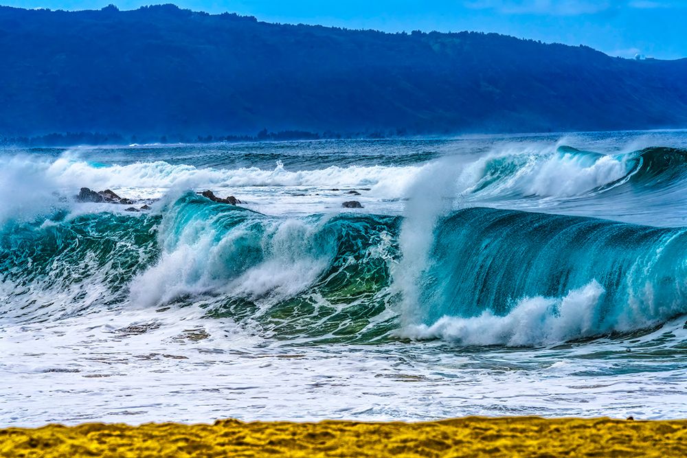 Watching large waves Waimea Bay, North Shore, Oahu, Hawaii. Bay is famous for big wave surfing. art print by William Perry for $57.95 CAD