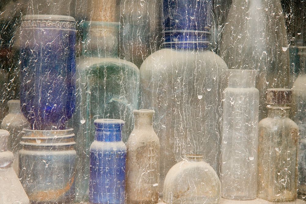 USA, Idaho, Idaho City. Old bottles in window. art print by Jaynes Gallery for $57.95 CAD