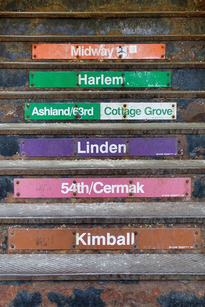 Illinois-Chicago-The Loop-stairs up to the entrance of the El station and railway lines directions art print by Michele Molinari for $57.95 CAD