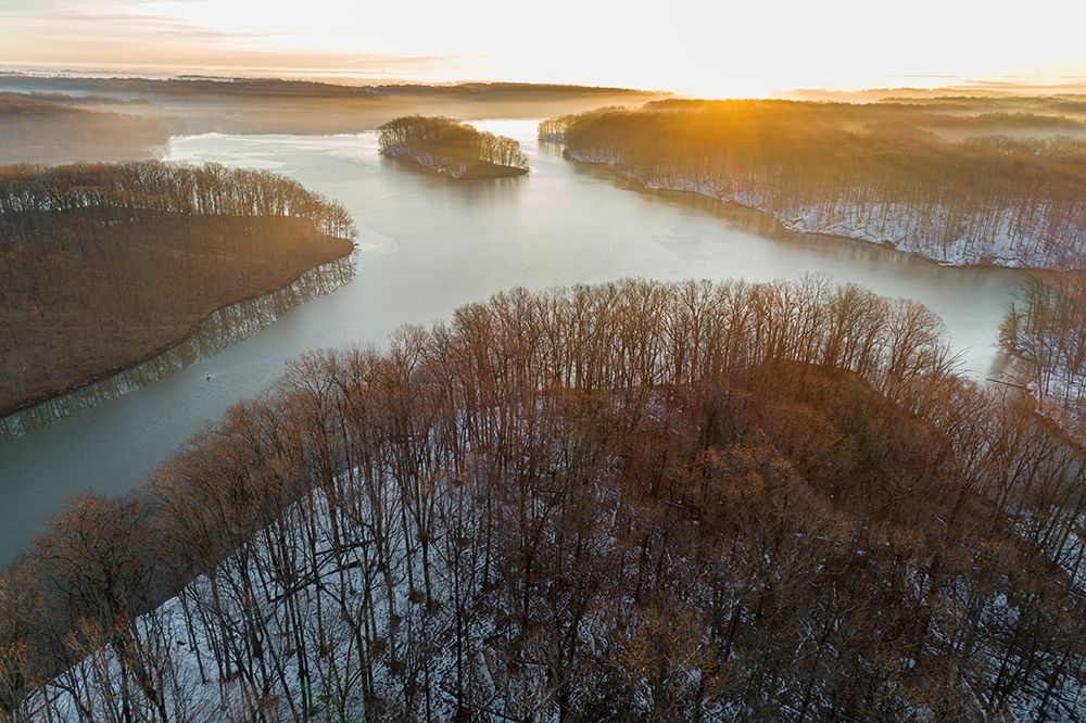 Aerial view of lake Stephen A Forbes State Park-Marion County-Illinois art print by Richard and Susan Day for $57.95 CAD