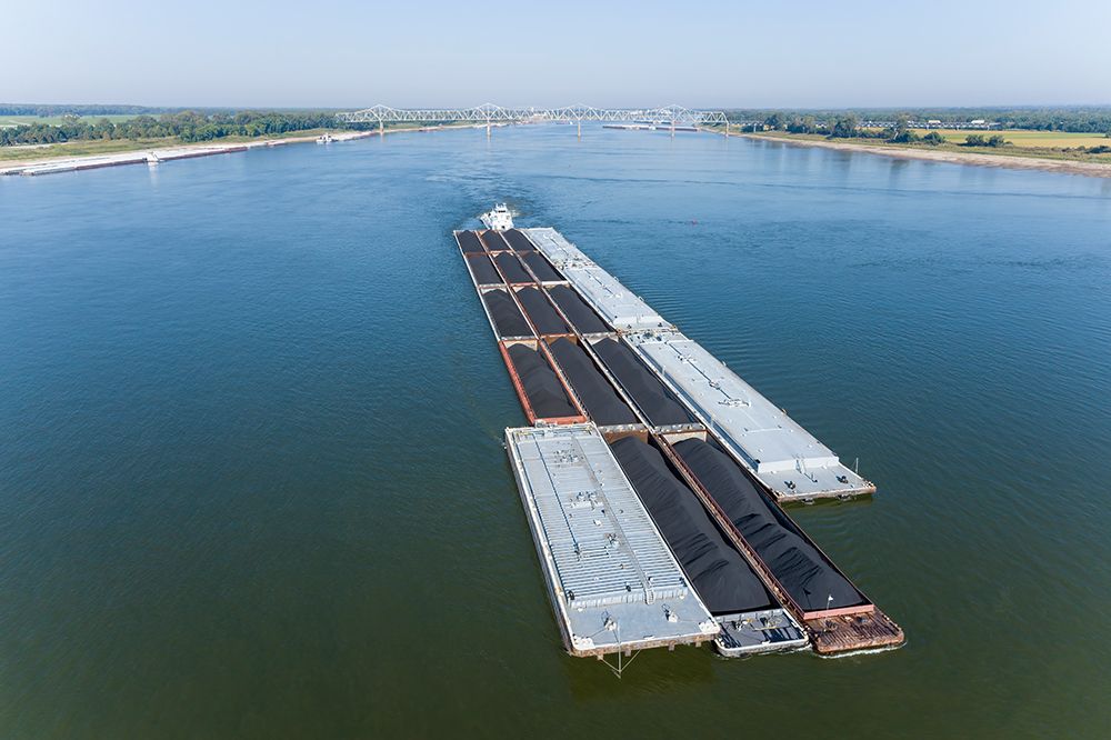 Aerial of barge on the Ohio River near the confluence of the Ohio and Mississippi River-Illinois art print by Richard and Susan Day for $57.95 CAD