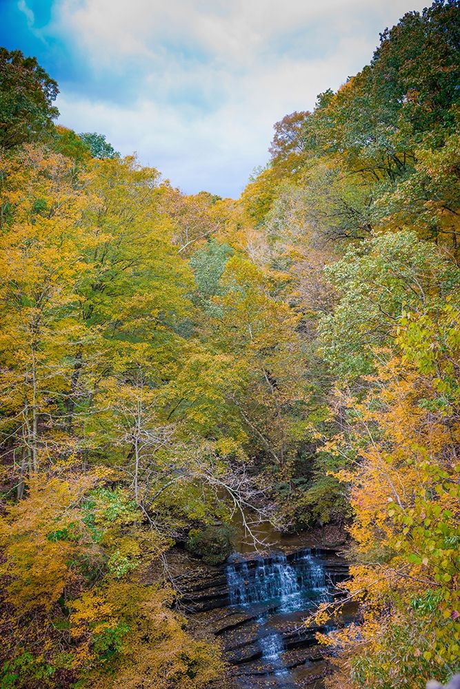 Fall Foliage Over Waterfall in Clifty Creek Park-Southern Indiana art print by Anna Miller for $57.95 CAD