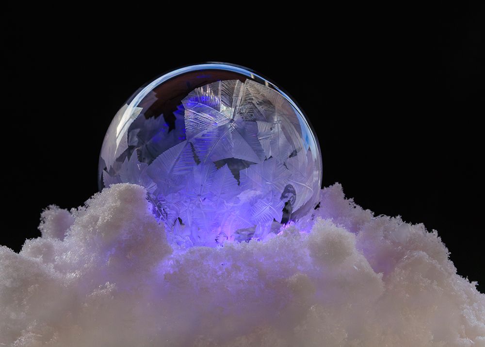 USA, Indiana, Carmel. Close-up of frozen soap bubble and snow. art print by Jaynes Gallery for $57.95 CAD