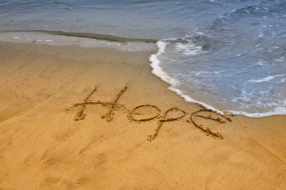 ME, Phippsburg The word hope on Popham Beach art print by Kathleen Clemons for $57.95 CAD