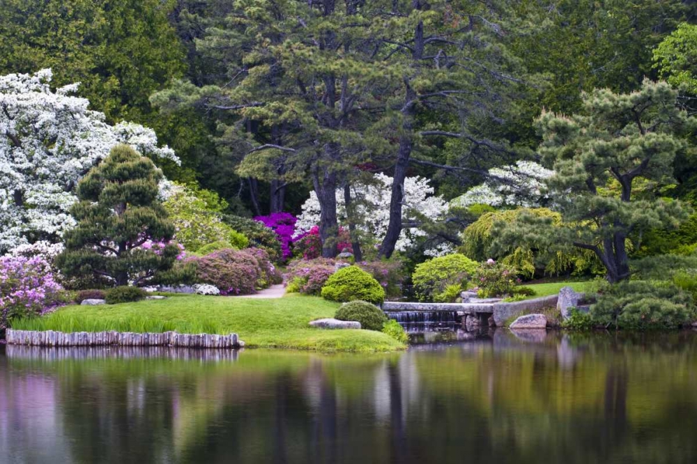 Maine, Northeast Harbor View over a garden pond art print by Nancy Rotenberg for $57.95 CAD