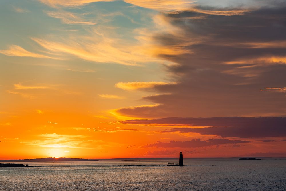 Spectacular sunrise clouds over Ram Island Ledge Lighthouse in Portland-Maine-USA art print by Chuck Haney for $57.95 CAD