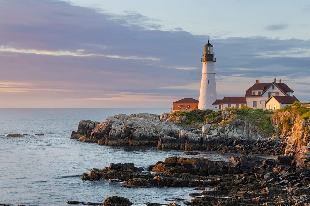 Portland Head Lighthouse in sunrise light in Portland-Maine-USA art print by Chuck Haney for $57.95 CAD