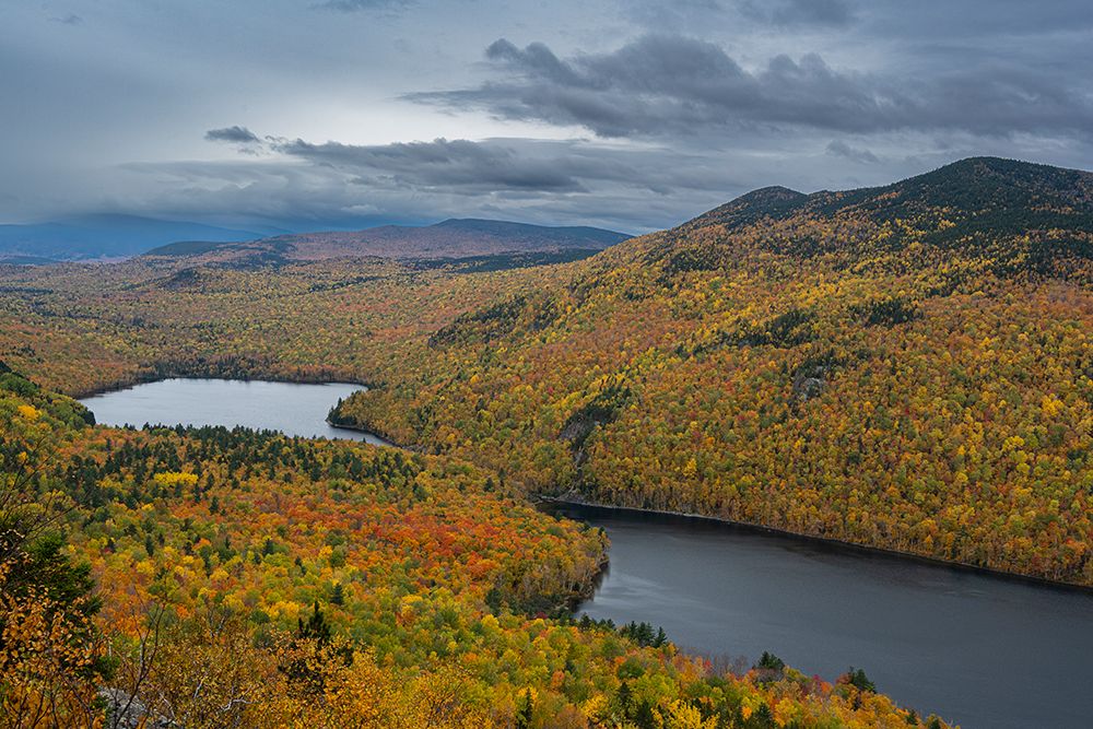 USA, Maine. Fall foliage and view of South Branch Ponds from Traveler Mountain, Baxter State Park. art print by Howie Garber for $57.95 CAD