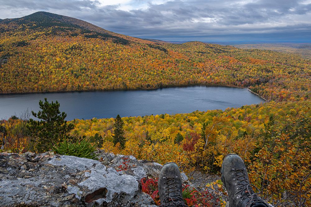 USA, Maine. Fall foliage and view of South Branch Pond from Traveler Mountain, Baxter State Park. art print by Howie Garber for $57.95 CAD