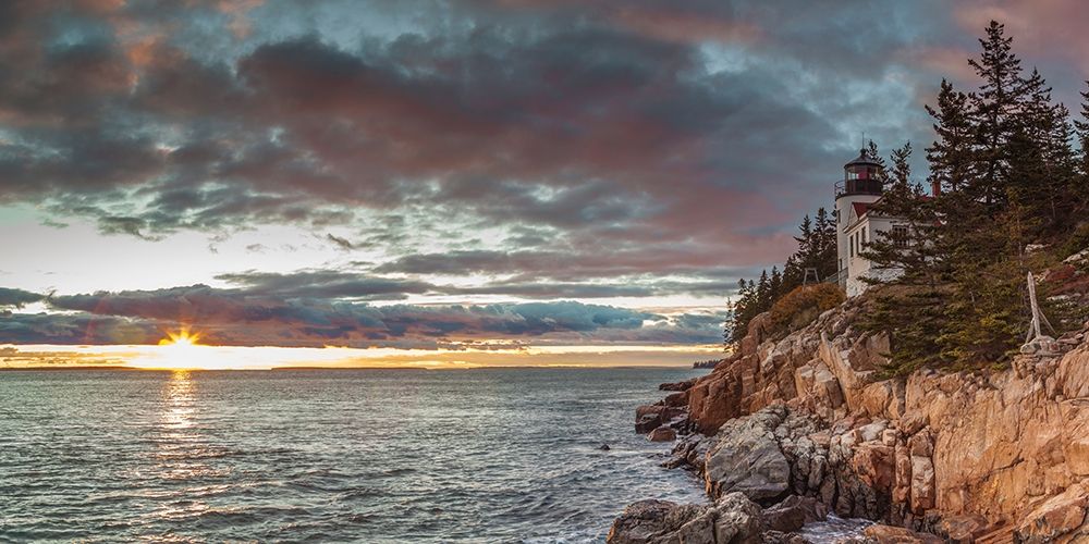 Maine-Mt Desert Island-Acadia National Park-Bass Harbor-Bass Harbor Head Lighthouse-autumn-dusk art print by Walter Bibikow for $57.95 CAD