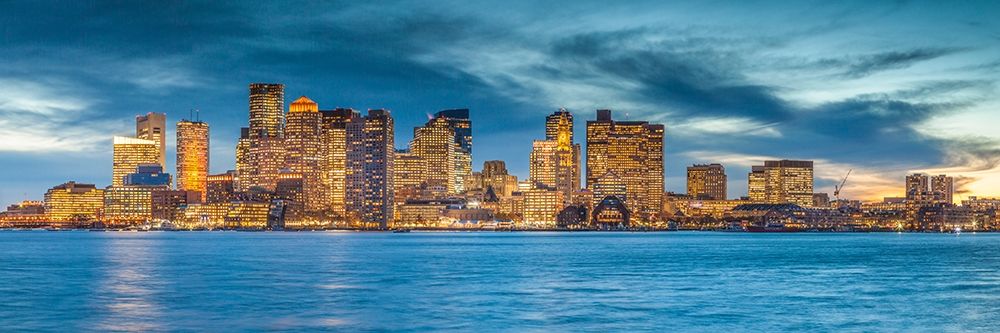 New England-Massachusetts-Boston-city skyline from Boston Harbor-dusk art print by Walter Bibikow for $57.95 CAD