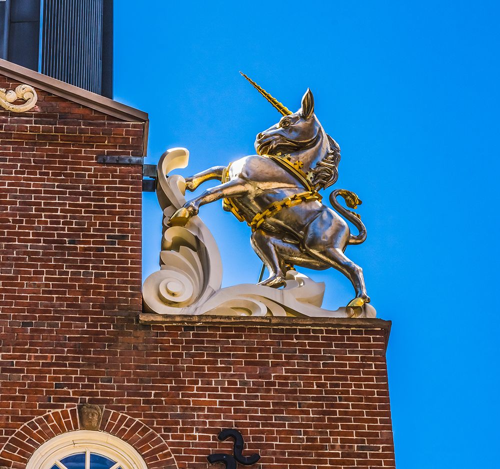 Silver British Unicorn Faneuil Meeting Hall-Freedom Trail-Boston-Massachusetts-Meeting place Americ art print by William Perry for $57.95 CAD