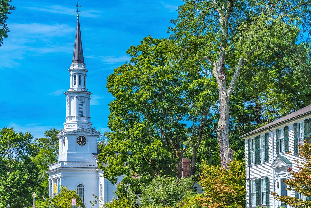 First Parish Church-Harrington House-Lexington Battle Green-Massachusetts-Site of April 19-1775 fir art print by William Perry for $57.95 CAD