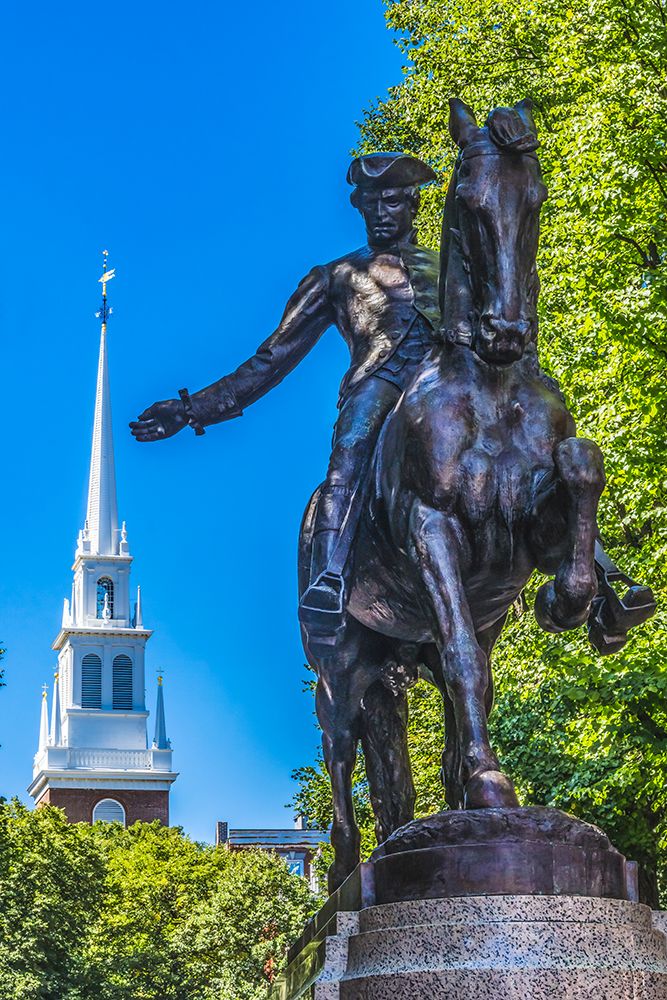 Paul Revere Statue-Old North Church-Freedom Trail-Boston-Massachusetts-Church in 1775 put up lanter art print by William Perry for $57.95 CAD