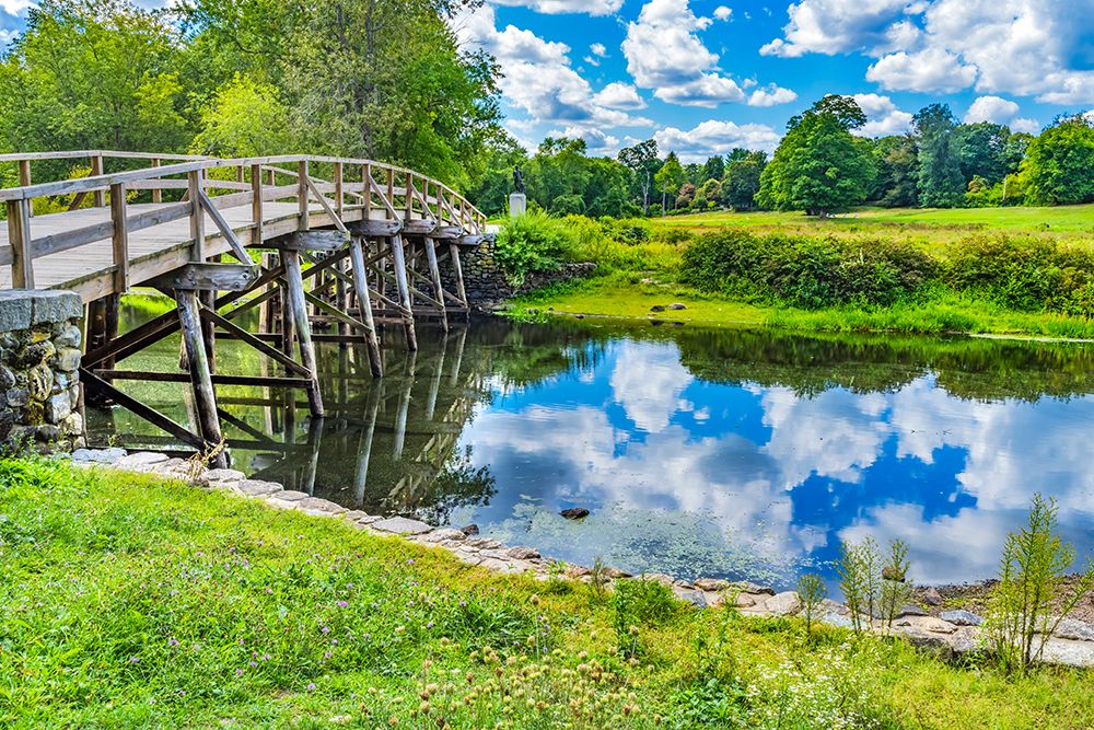 Old North Bridge Concord River Minute Man National Historical Park American Revolution Monument Mas art print by William Perry for $57.95 CAD