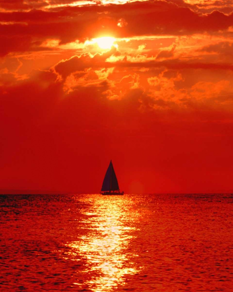 Michigan, Mackinaw, Lake Huron Sailboat at dawn art print by David Kelley for $57.95 CAD