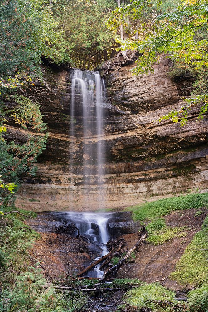 USA, Michigan, Hiawatha National Forest. Landscape with Munising Falls and sandstone cliff. art print by Jaynes Gallery for $57.95 CAD