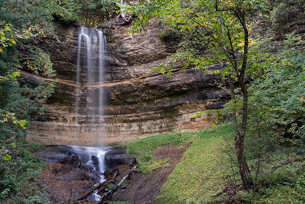 USA, Michigan, Hiawatha National Forest. Landscape with Munising Falls and sandstone cliff. art print by Jaynes Gallery for $57.95 CAD